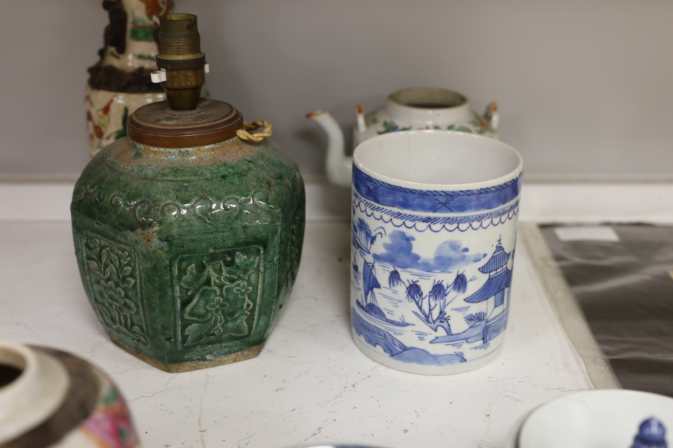 A group of Chinese porcelain vases, jars, bowls, etc, tallest item 25cms high